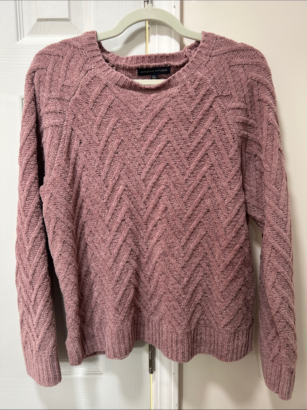 Adrienne Vittadini Dusty Rose Chevron Textured Knit Sweater
